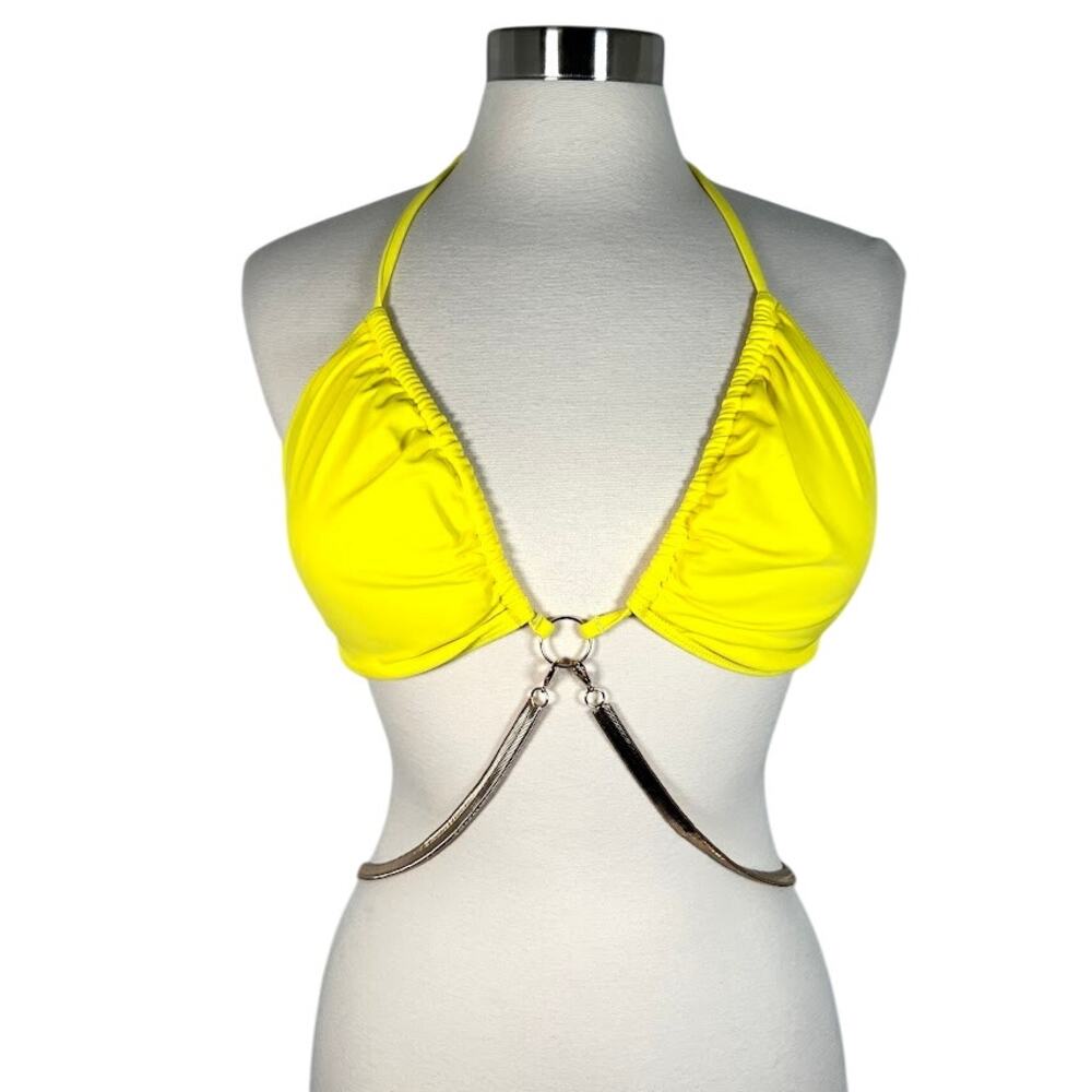 NEW! Bahimi Triangle Halter Bikini Top 2XL Yellow Adjustable straps Swimsuit